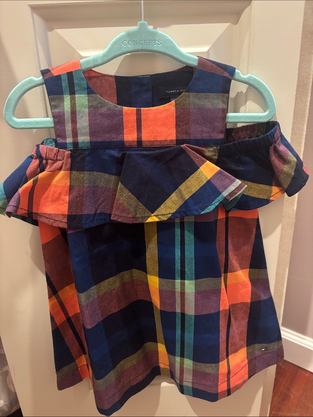 Tommy Hilfiger Navy Plaid Dress with Orange and Yellow Accents
